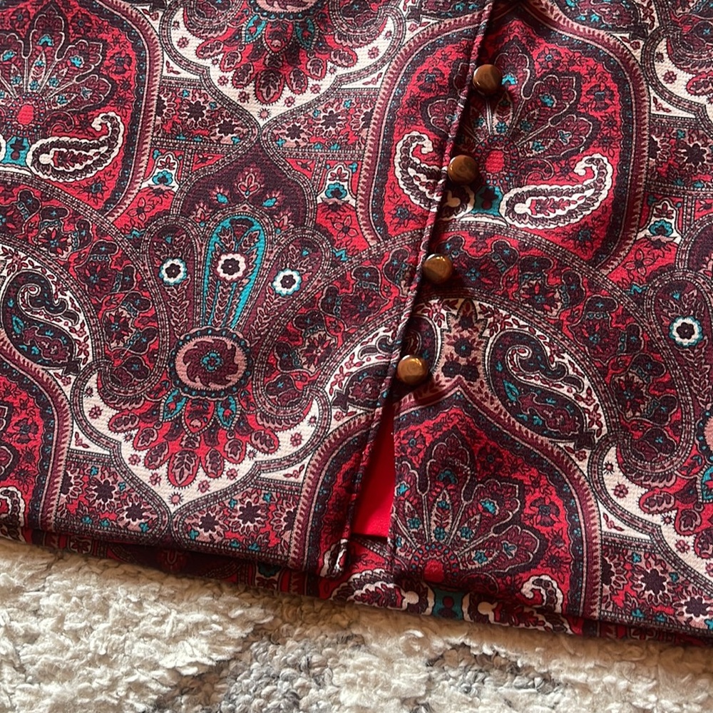 Nwot Talbots Red Opulent Damask Button-Front Faux… - image 5